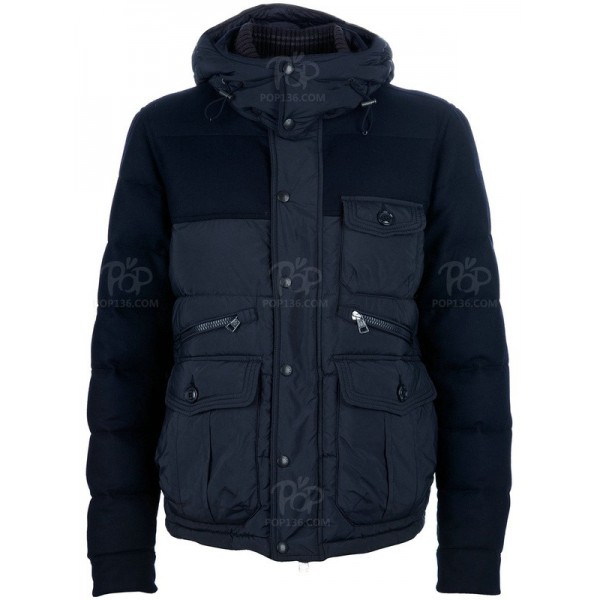 Moncler Uomo Giù cappotto blu scuro Presa M1151